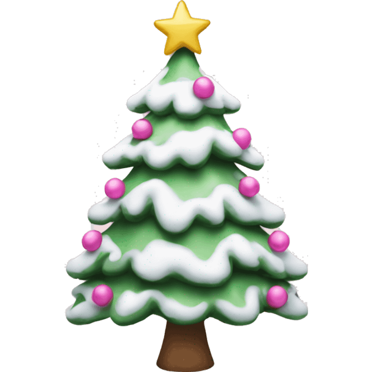 Christmas tree with snow and pink decor emoji