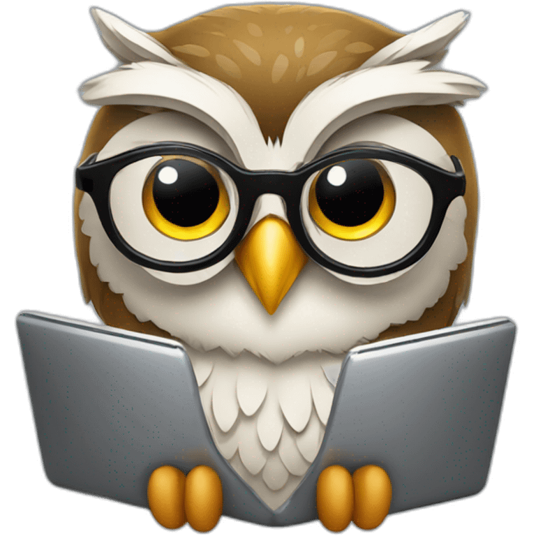 Owl with glasses having laptop emoji