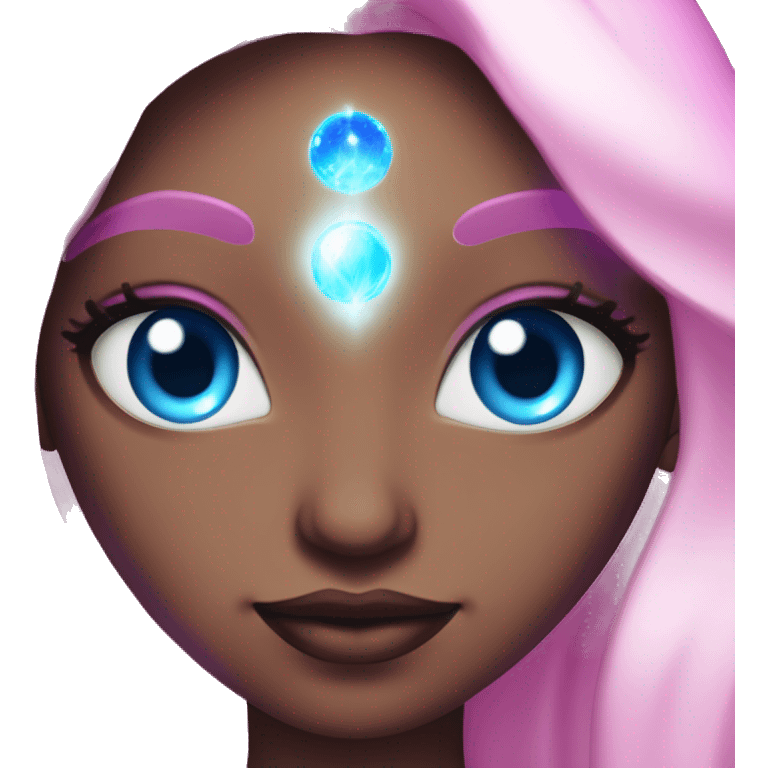 magical diva with pink andromedan skin long hair and blue eyes glowing third eye emoji