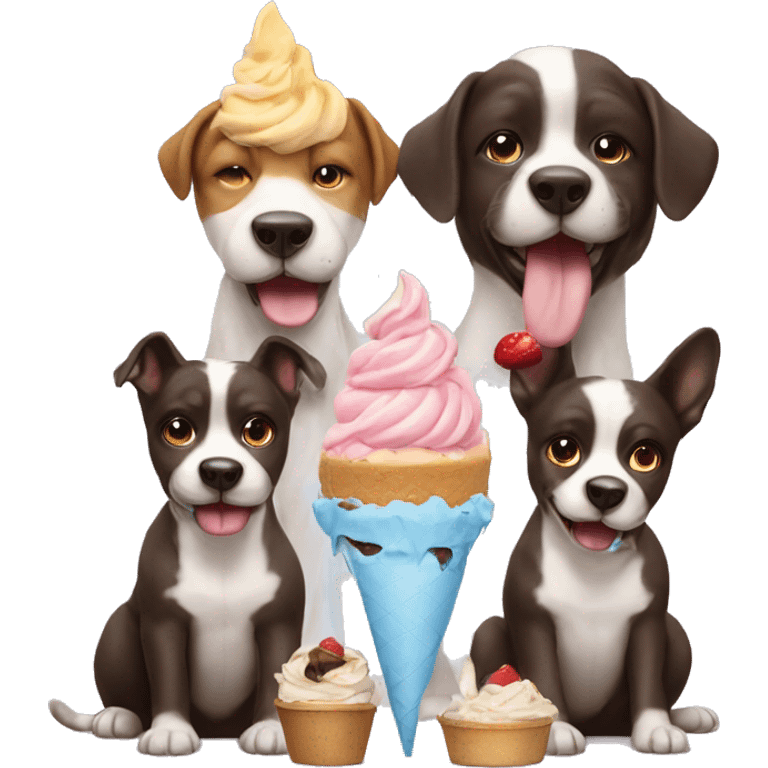 3 dogs with ice cream  and cake  emoji