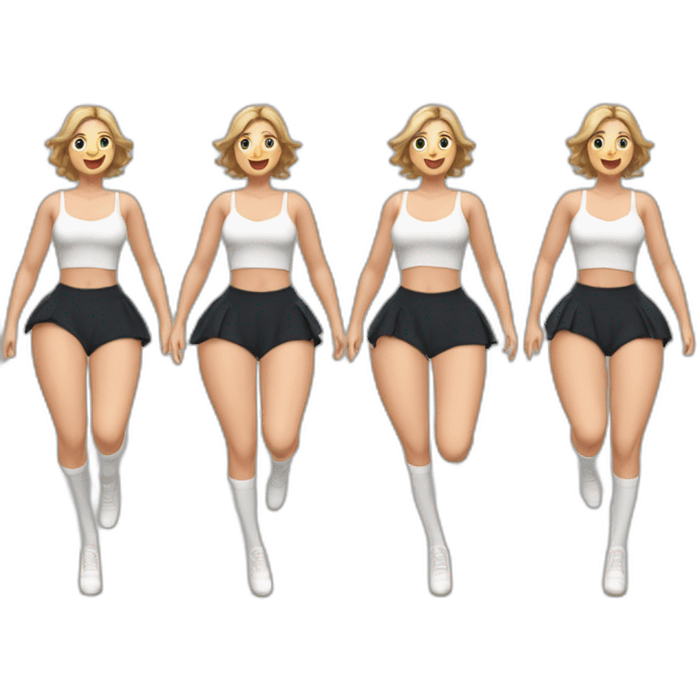 full-body-caucasian-curvy-beauty-jumping-short-black-skirt-back-and-front-views-strong-wind-white-knickers-long-white-socks emoji