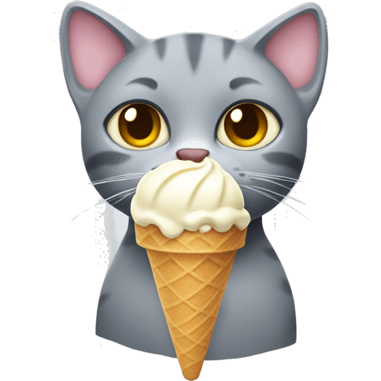 a grey cat eating ice cream emoji