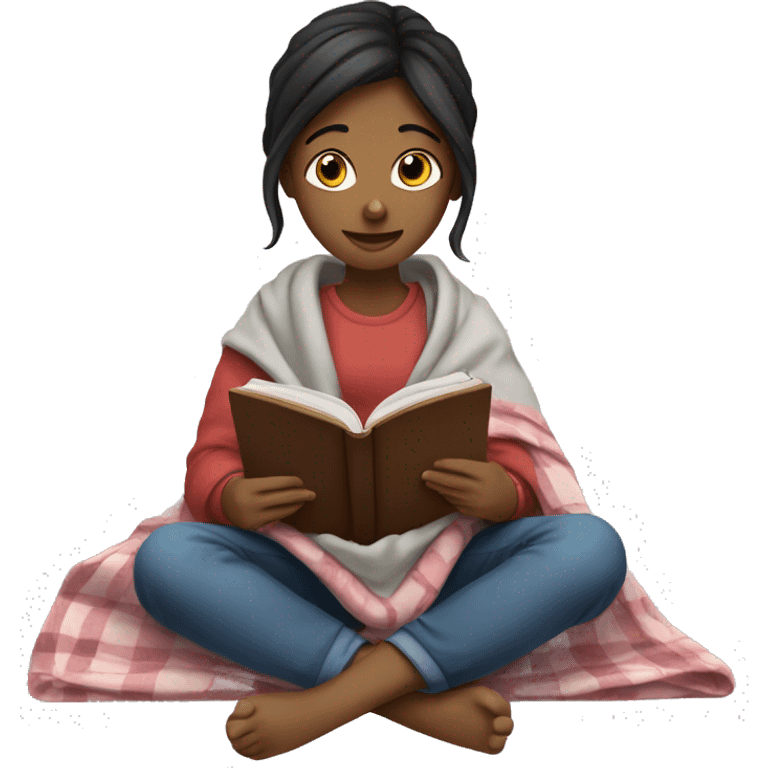 Girl with blanket sitting and studying  emoji