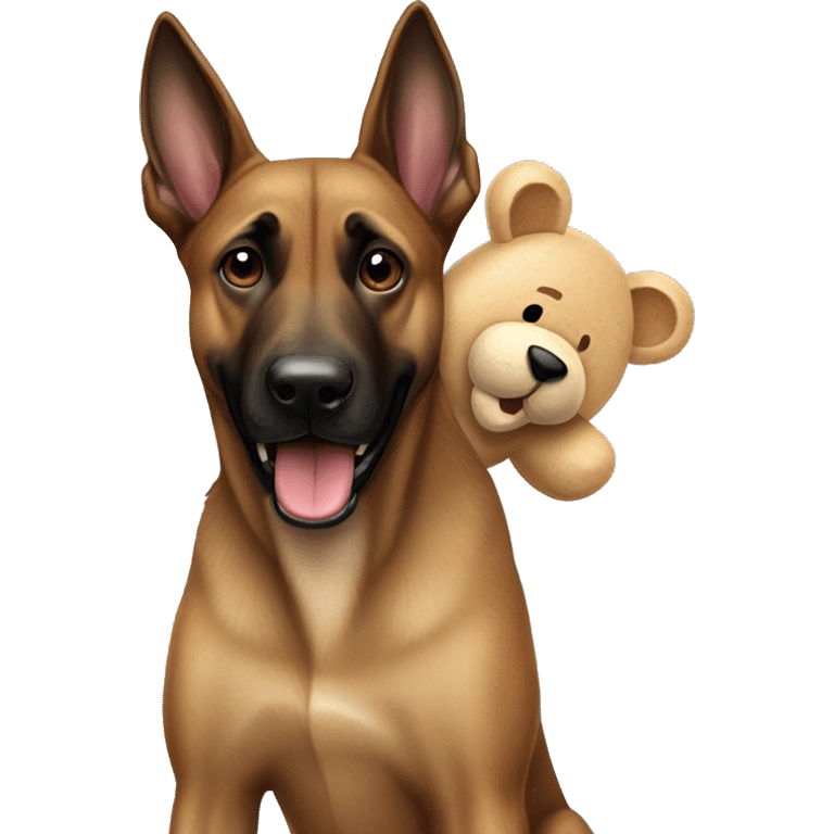 Belgian malinois carrying a teddy bear emoji