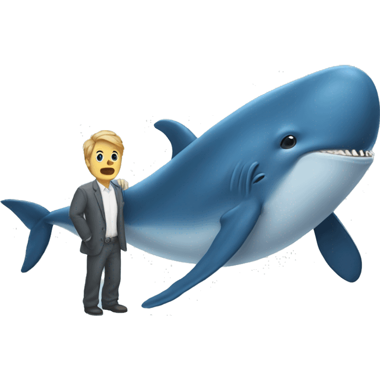 A blue whale holding a shark emoji