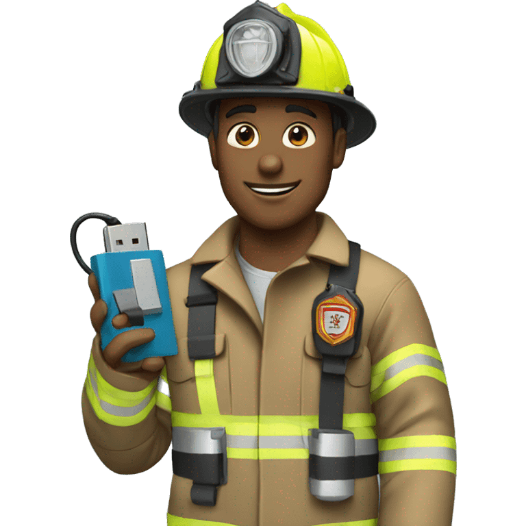 Firefighter holding a usb cable emoji