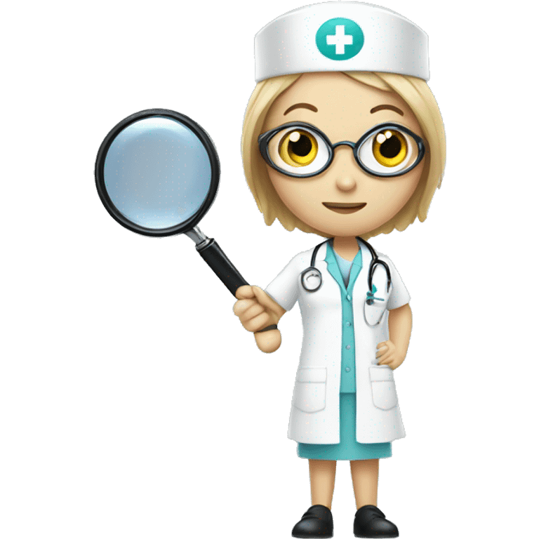 nurse holds magnifying glass emoji