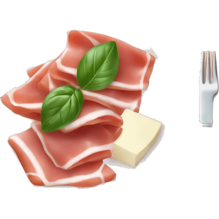 A plate of prosciutto hams with two mozzarella and a piece of basil leaf emoji