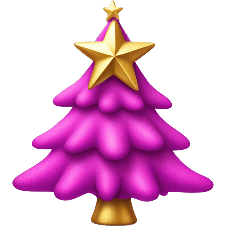 A hot pink Christmas tree with purple snow on it and a sparkly gold star emoji