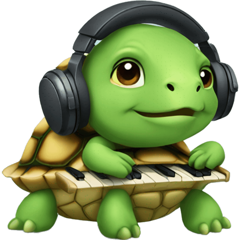 turtle cute listening to music emoji