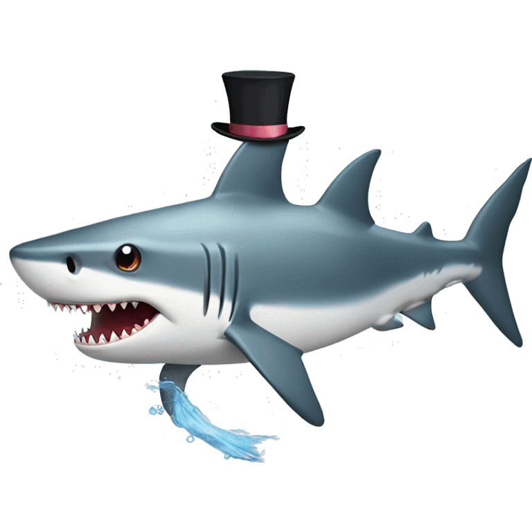 Shark with a top hat chasing fish emoji