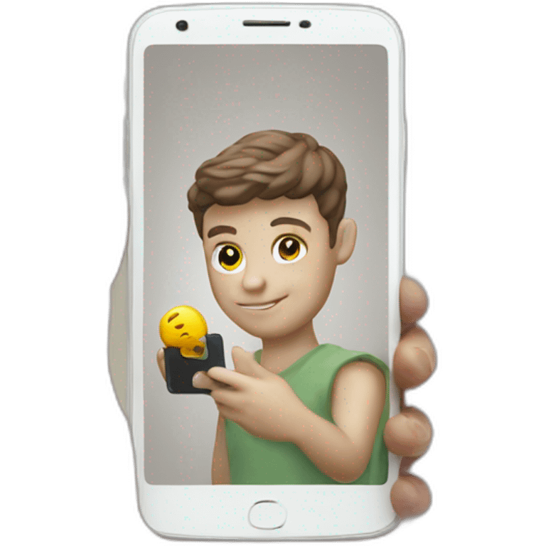  mobile phone is in the statueś hand emoji