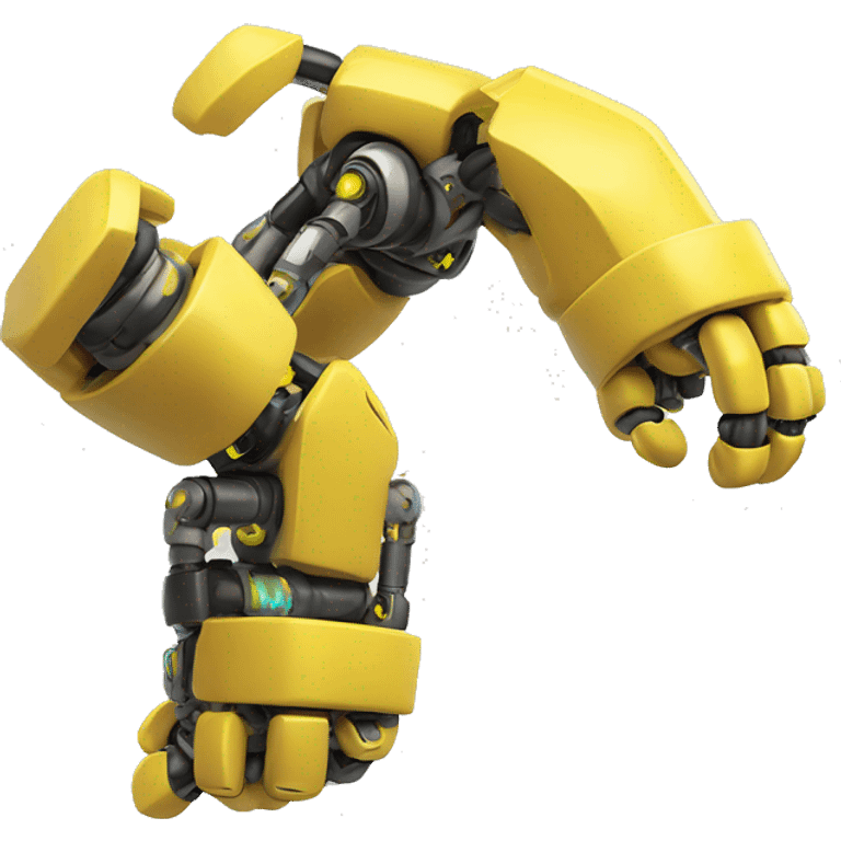 Flexing yellow robotic bicep with shocks and circuits that’s attached to the forearm emoji