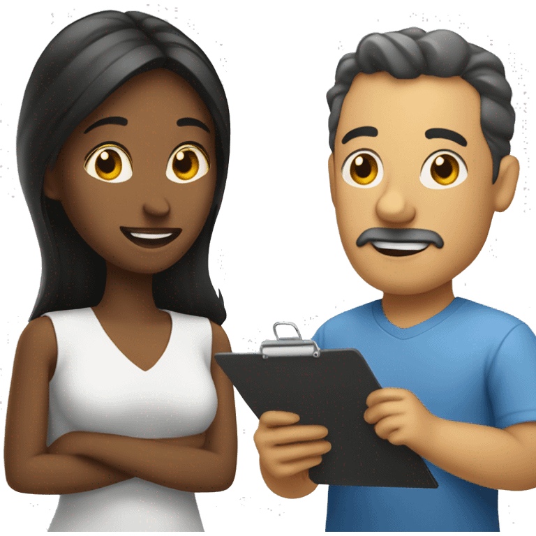 Woman with clipboard talking to man emoji