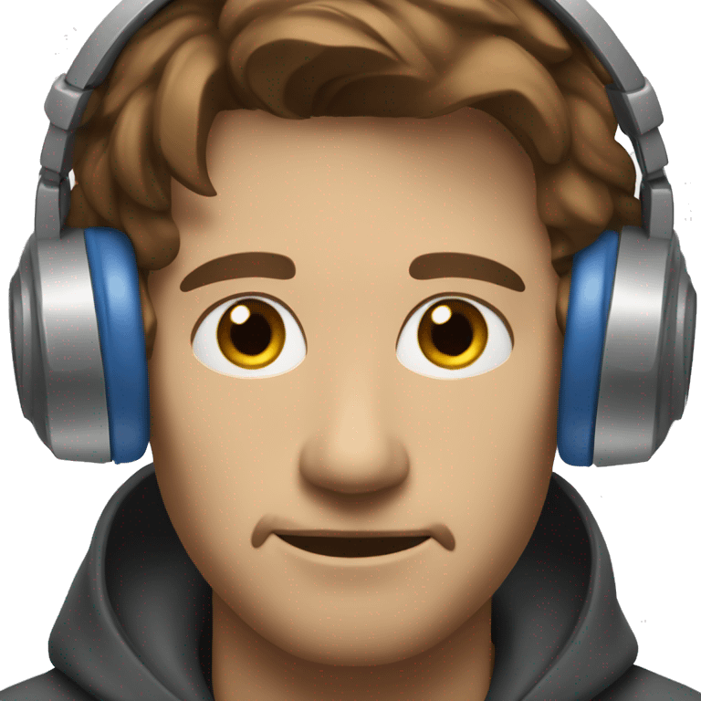 Man with blue eyes and brown hair listening to music on headphones.  emoji