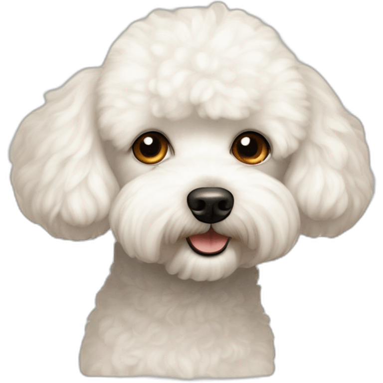 White Bichon frisée and poodle mix dog with a slight tan tint. Face emoji