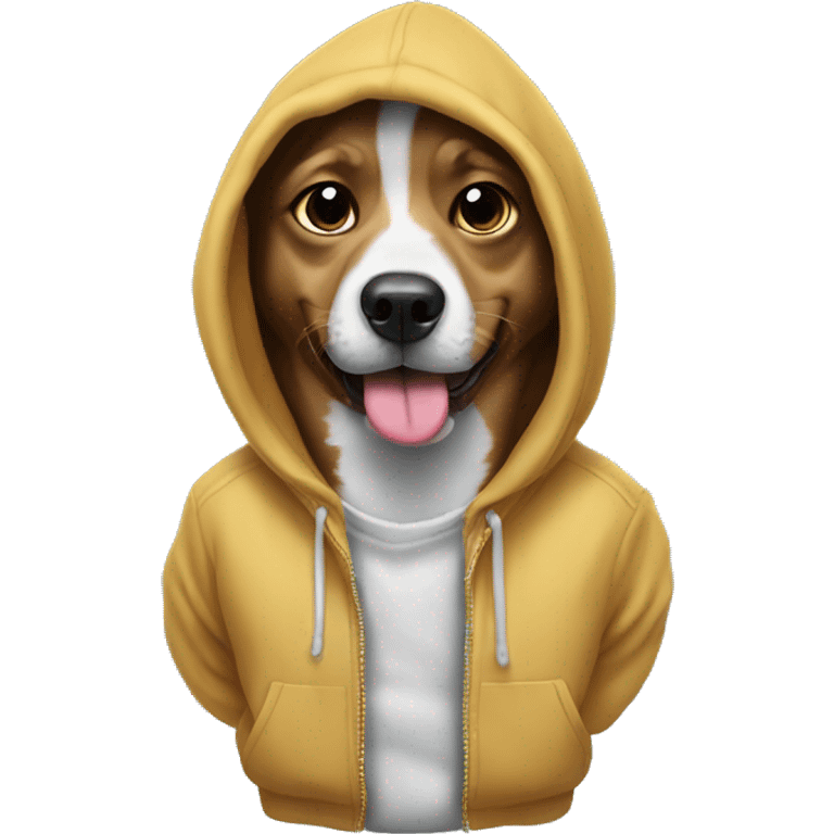 Dog wearing a hoodie sticking tongue out  emoji