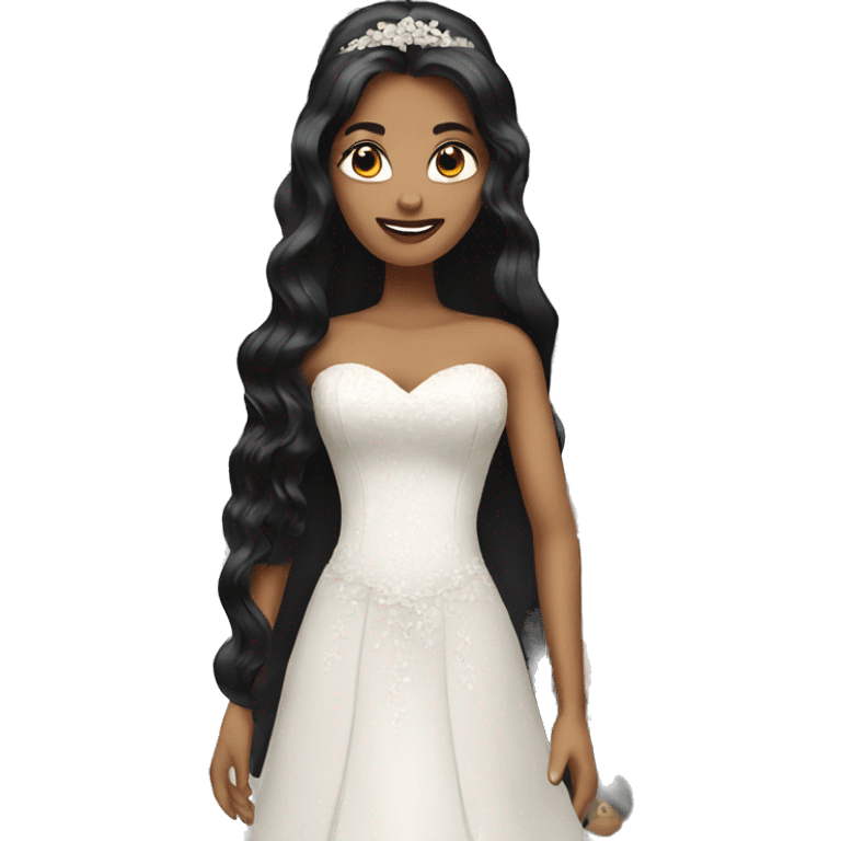 Bride with black long hair and black long Dress. emoji