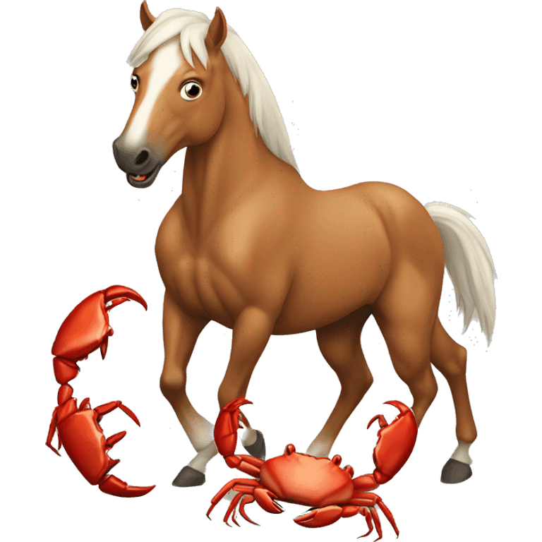 Horse in a fight with crab emoji