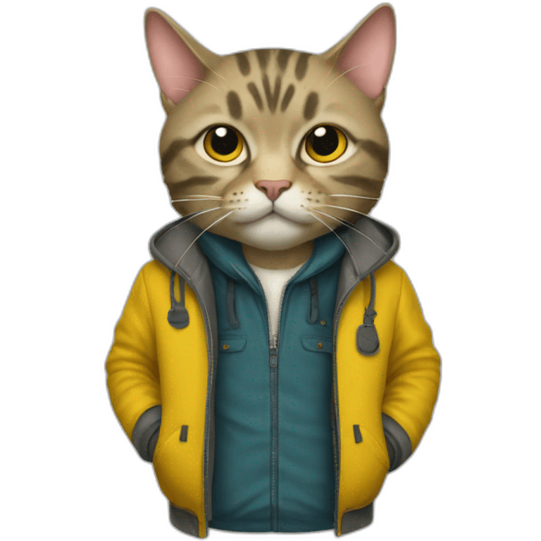 Scofield cat wearing a yellow jacket emoji