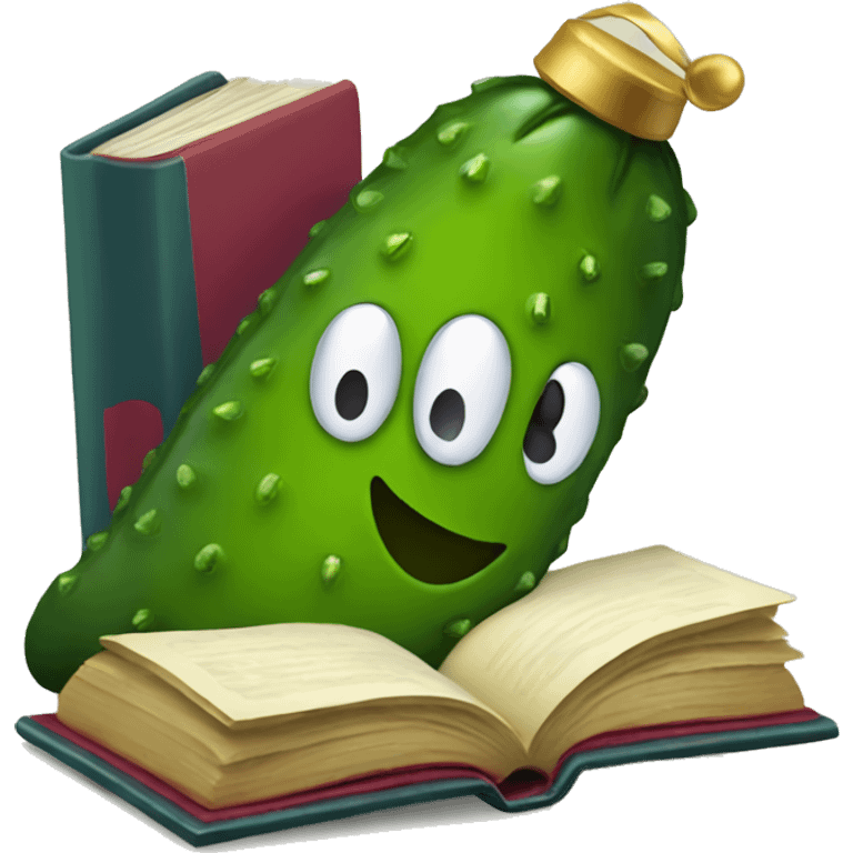 Christmas pickle reading a book emoji