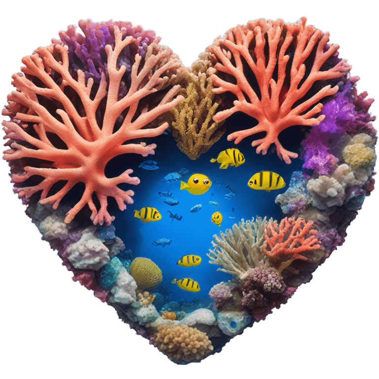 Colorful ocean Coral reef in the shape of a heart emoji