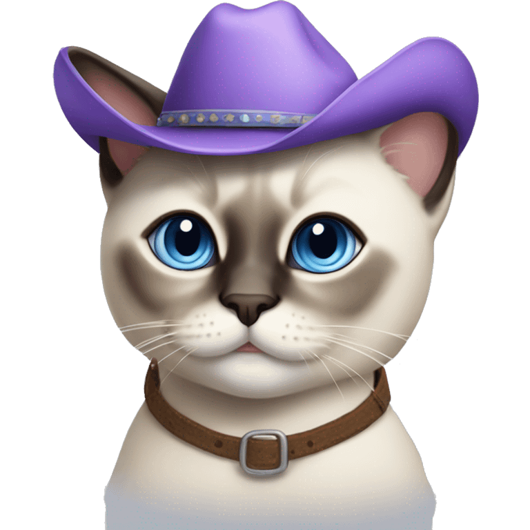 Fat Siamese cat blue eyes lavender cowboy hat emoji