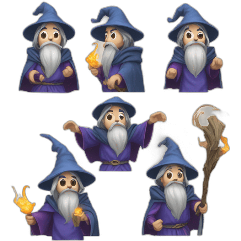 wizard gamer with different emotions or actions in the style of ghibli emoji