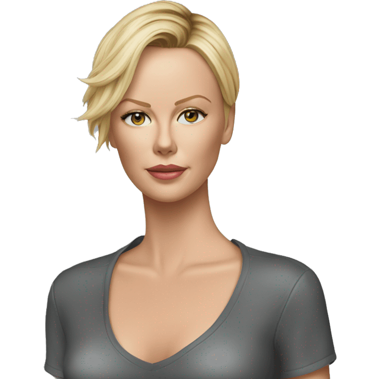 ultra realistic charlize theron wearing shirt emoji