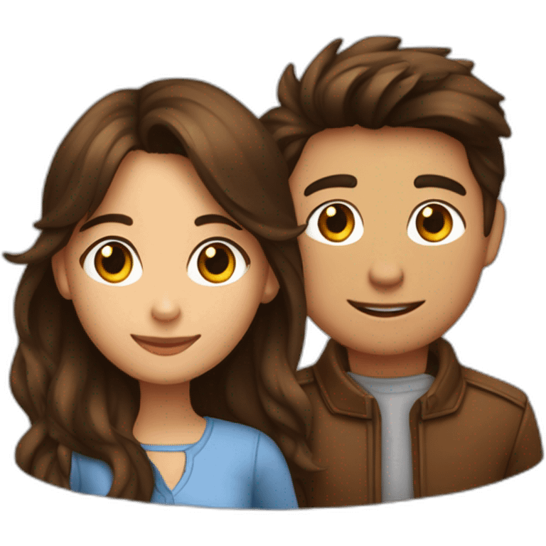 Une fille brune et un garçon brun qui sont amoureux emoji