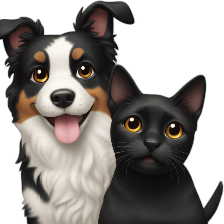 happy black dog next to calico cat emoji