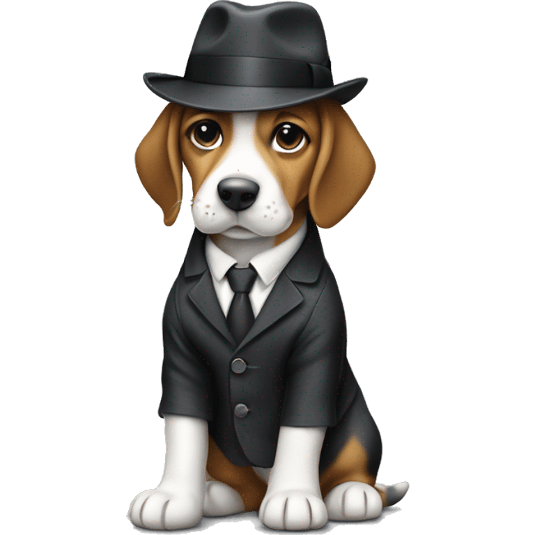 Beagle puppy in pinstripe suit and fedora  emoji