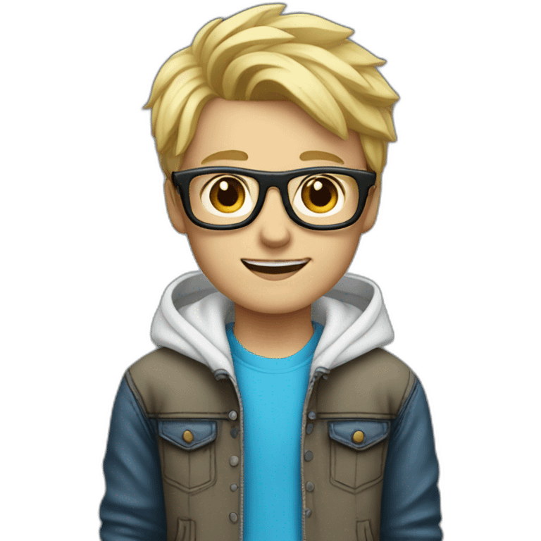 Blond boy with blue glasses and Black shoes and a white hoodie and jeans emoji