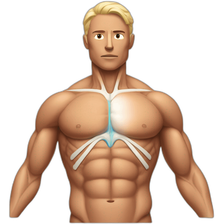 anatomical figure with highlighted pectoralis major muscle emoji