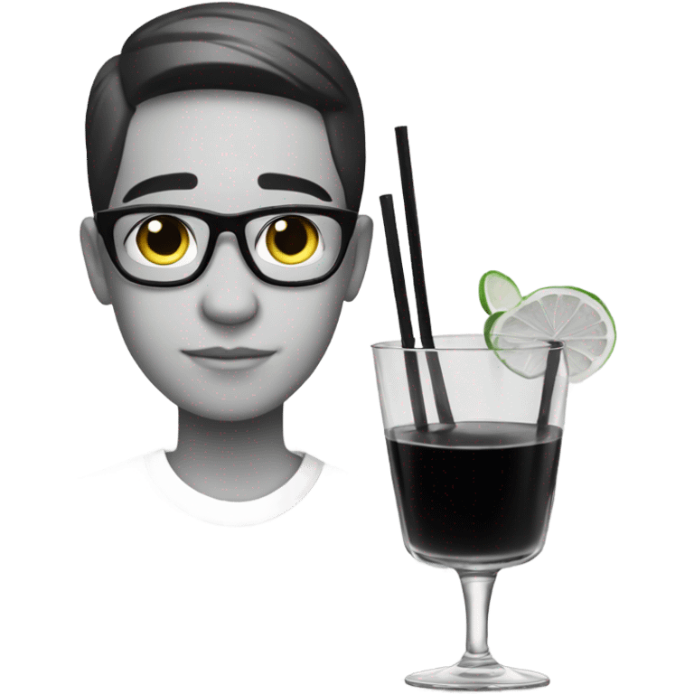 monochrome portrait of a boy with a cocktail emoji