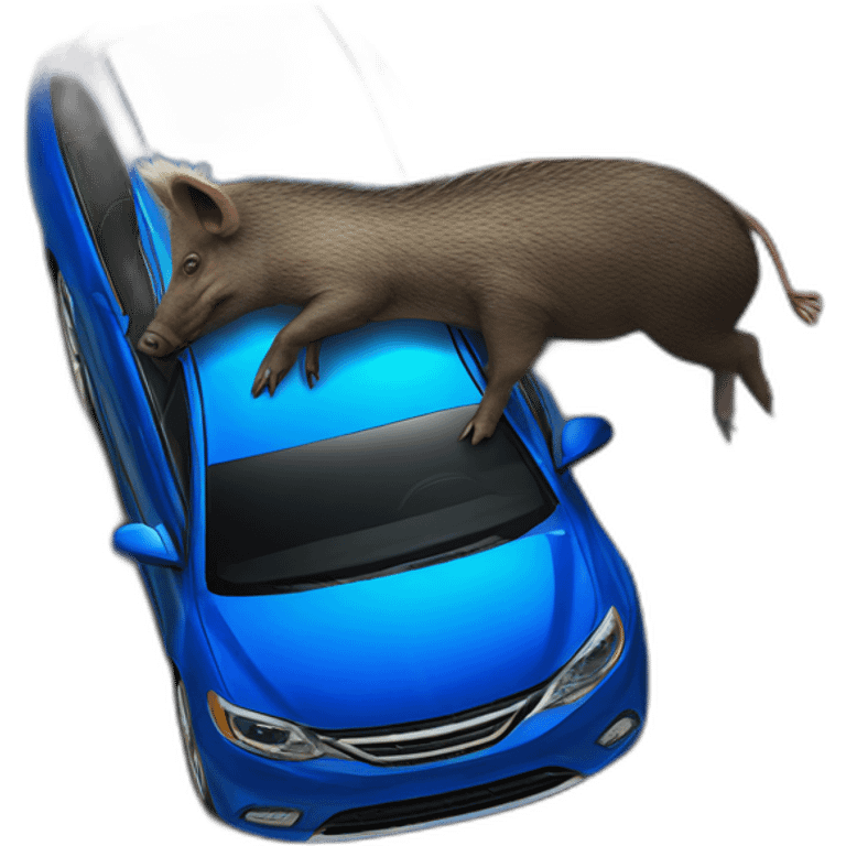 Photo-real-wild boar hitting blue car emoji