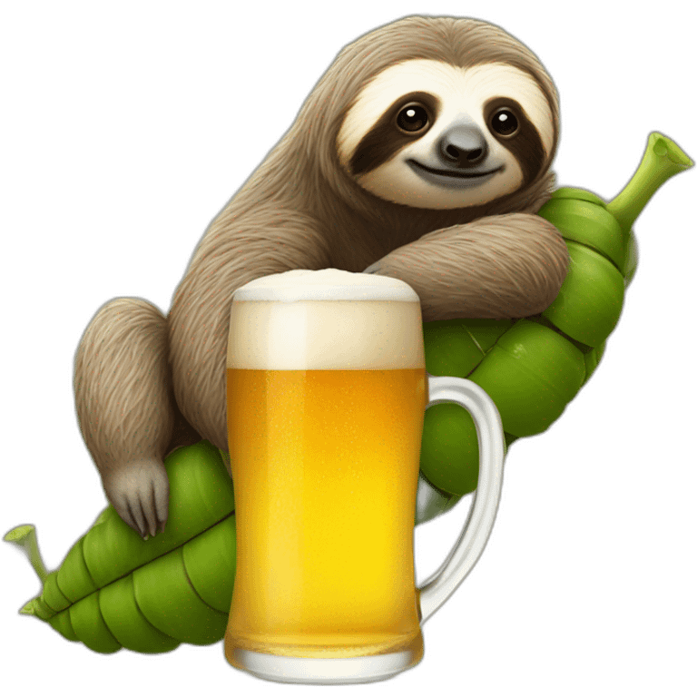 Sloth on the back of a caterpillar drinking beer emoji