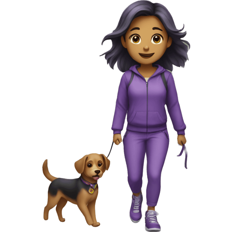 Girl walking with dog in purple clothes emoji