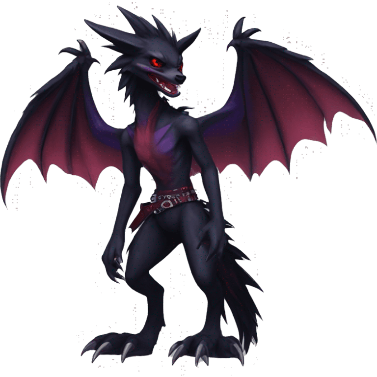 Black and purple and red edgy punk nargacuga-sergal full body emoji