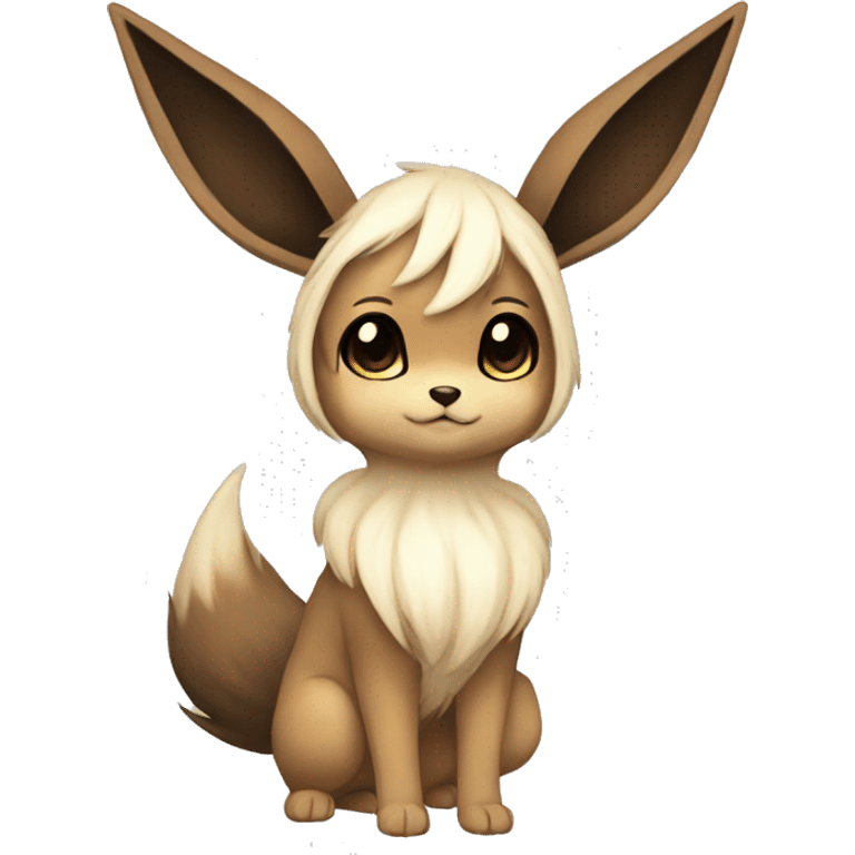 Kawaii Pale Shiny Eevee with dark-brown long emo-hair covering her eyes Full Body emoji