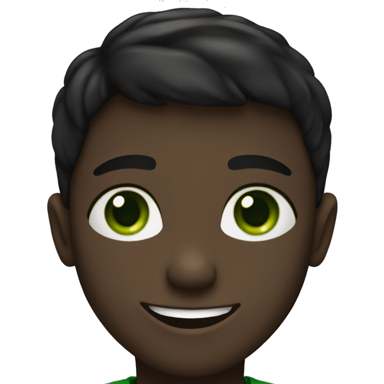 smiling boy in black shirt and green eyes emoji