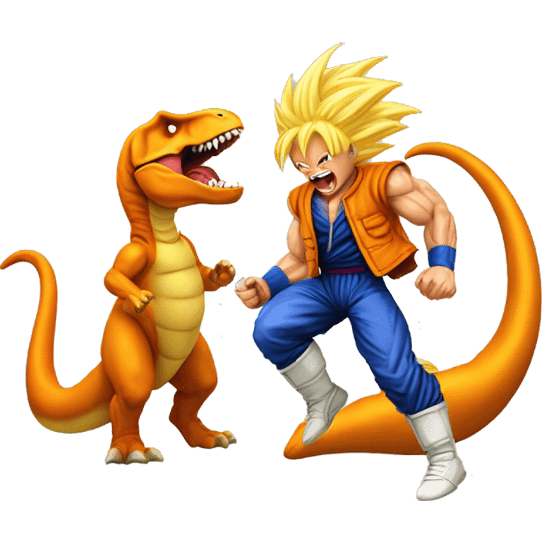 Super sayian Goku fighting a T. rex  emoji