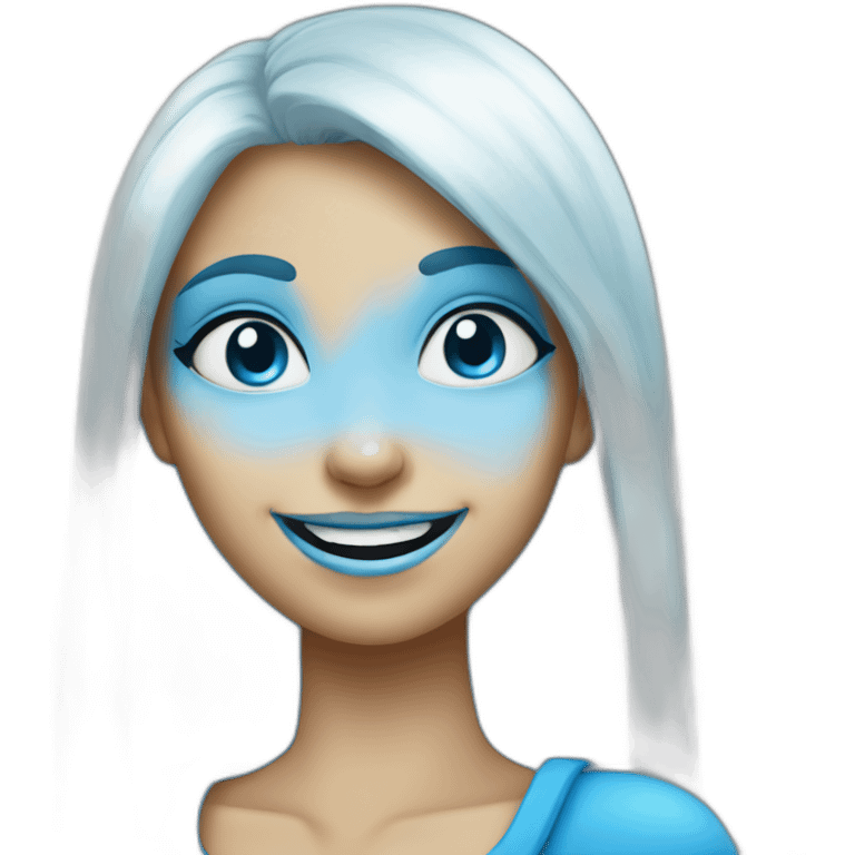 smiling girl with blue skin like smurf emoji