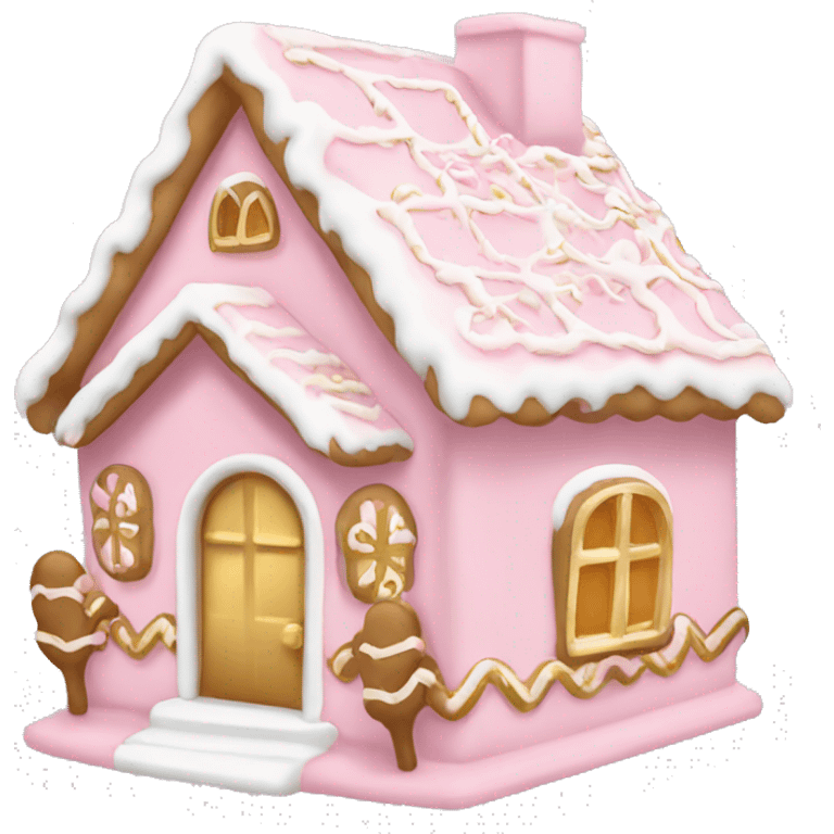 light pink and gold and white gingerbread house emoji