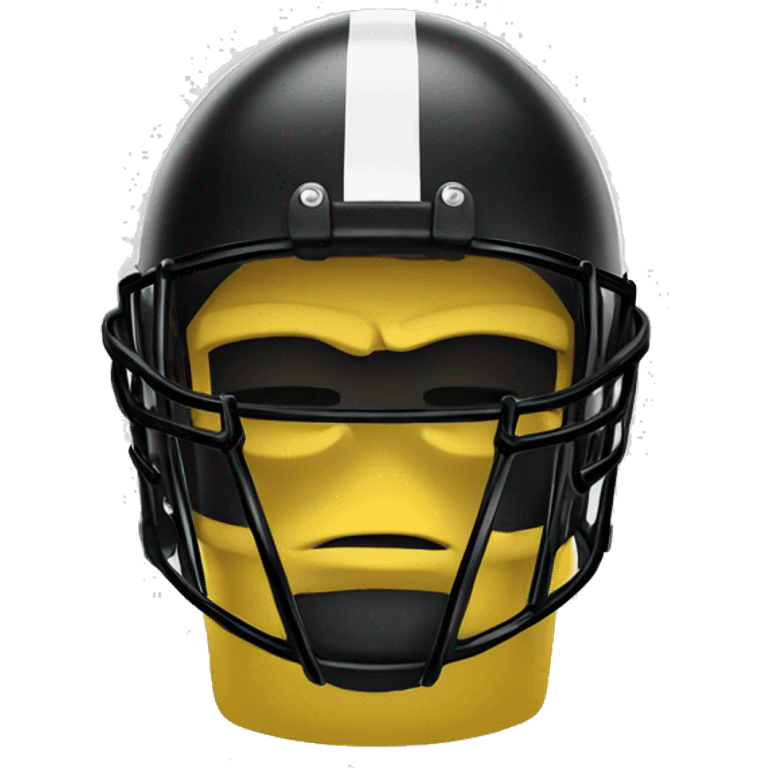 Black and yellow cyborg head with football helmet emoji