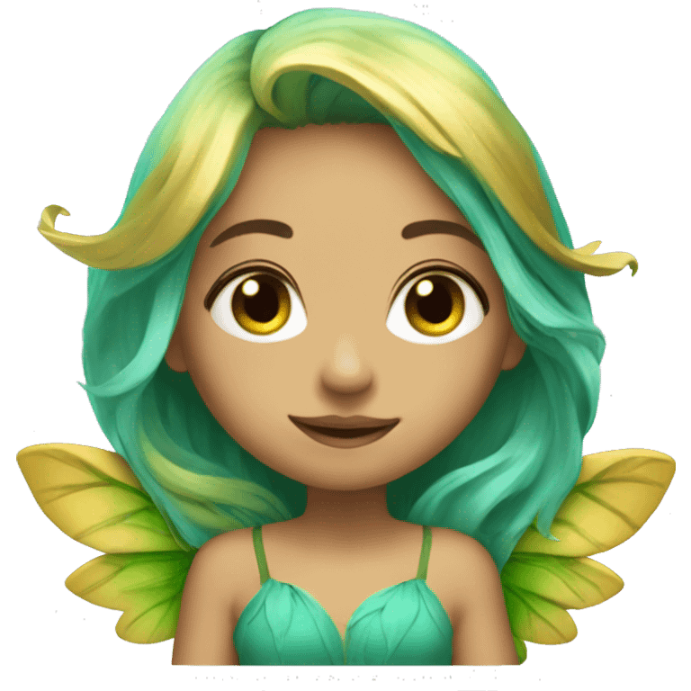 Beautiful, leaf, fairy, gold, turqoise, green, long hair, big wings emoji