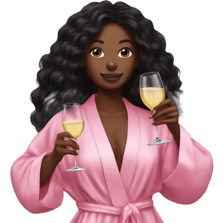 pink victoria secret robe on black girl holding white wine emoji