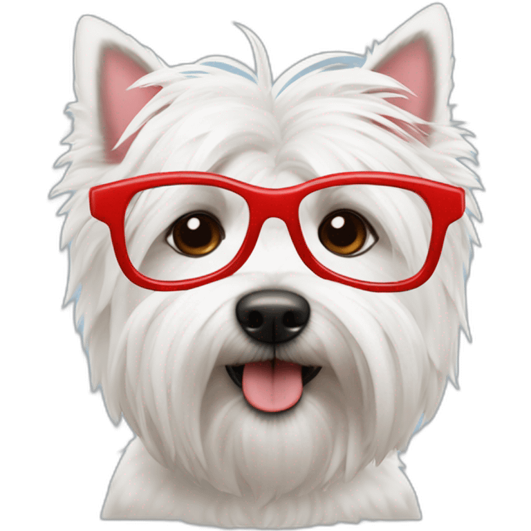 Hombre pelo de punta y gafas rojas con un perro westie emoji