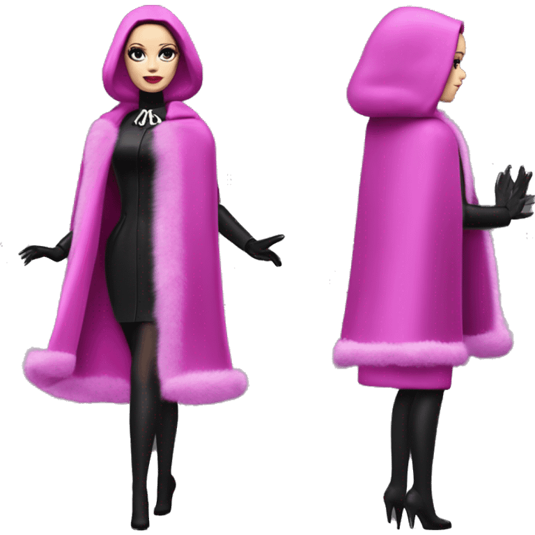 Fucshia ‘n Fur Barbie, Wednesday Addams, cape,veil,funeralwear,showing off, show full body,accessories coat gloves  emoji