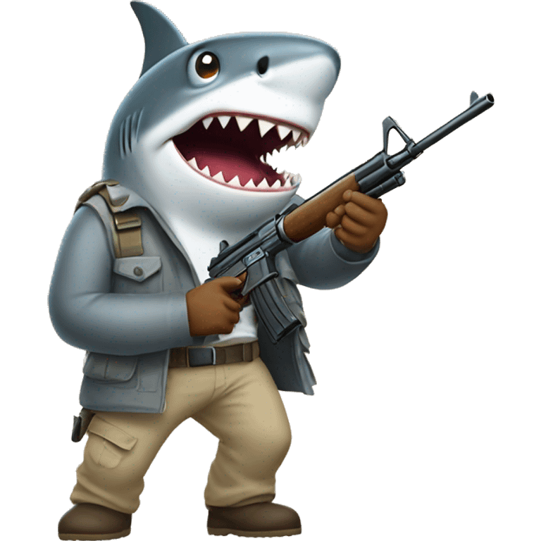 Shark with khakis and a gun emoji